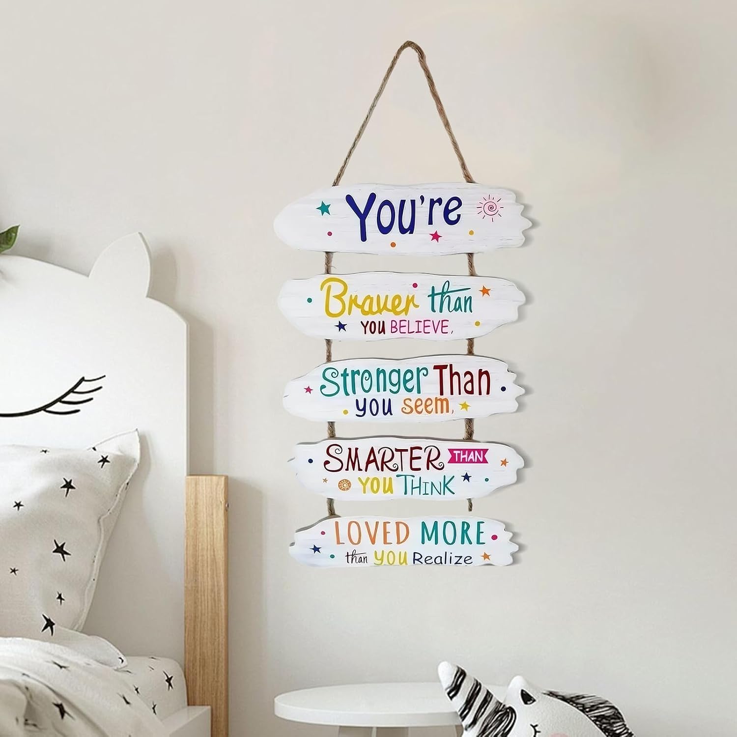 Motivational Wall Decor for Kids, Wooden Positive Quotes Sign, 12x8 Inches Educational Art with Secure Build, Decoration for Playroom Living Room Bedroom Vanity Table