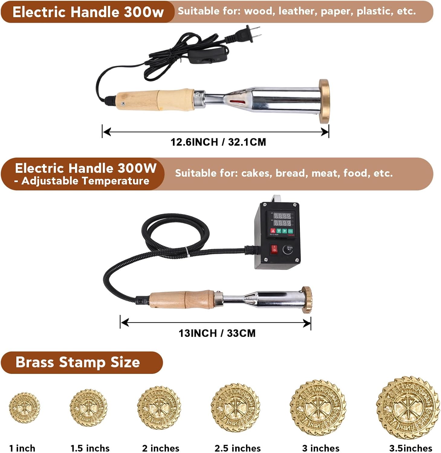 Terwex Custom Electric Branding Iron for Wood, Personalized Wood Branding Iron Burning Stamp with Your Unique Brand Logo, Brass Stamp for Leather Food, Handmade Weddings Gifts Woodworking Tools(2")