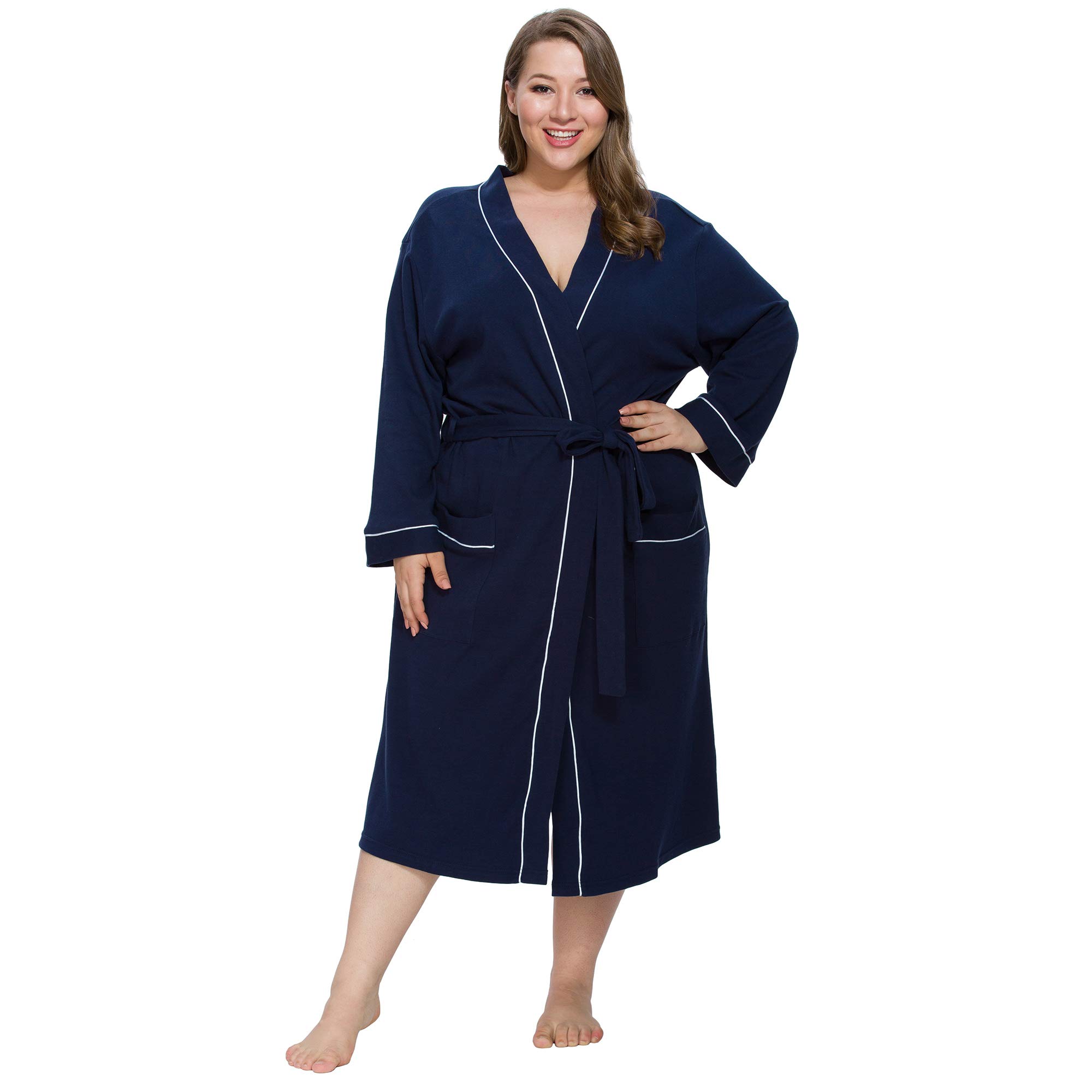 M&M Mymoon Womens Cotton Robe Soft Kimono Spa Knit Bathrobe Lightweight Long