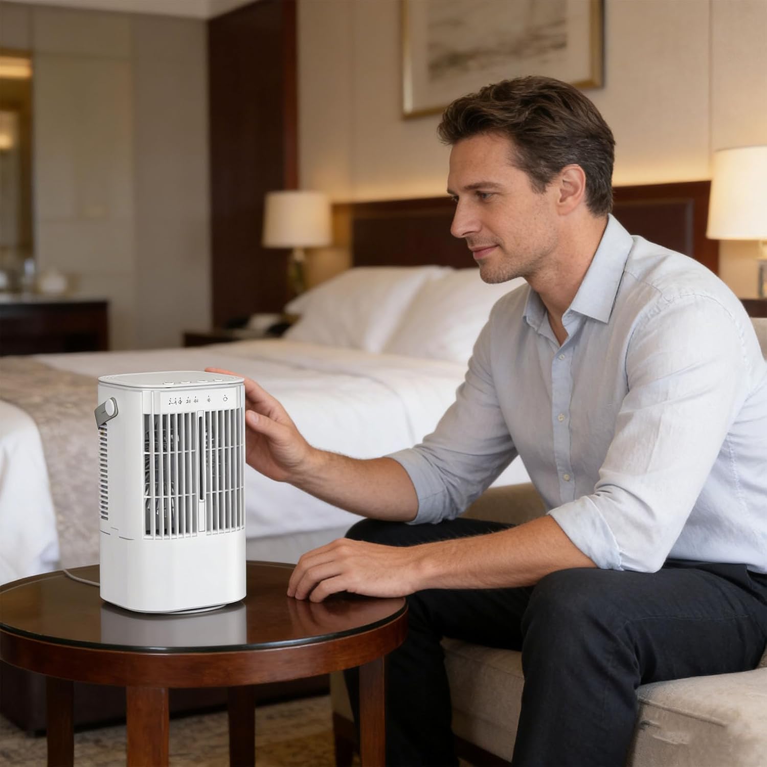 Handheld Draft Maker with Big Capacity Holder and Multicolor LED Light Perfect for Home Camping Rechargeable Tiny Fan