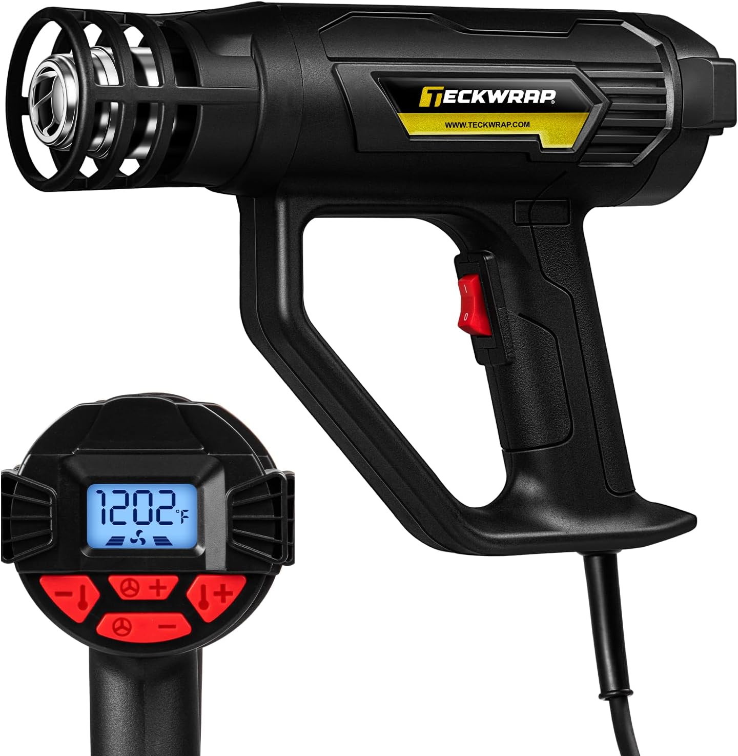 TECKWRAP 2000W Digital Heat Gun with close-up of LCD display