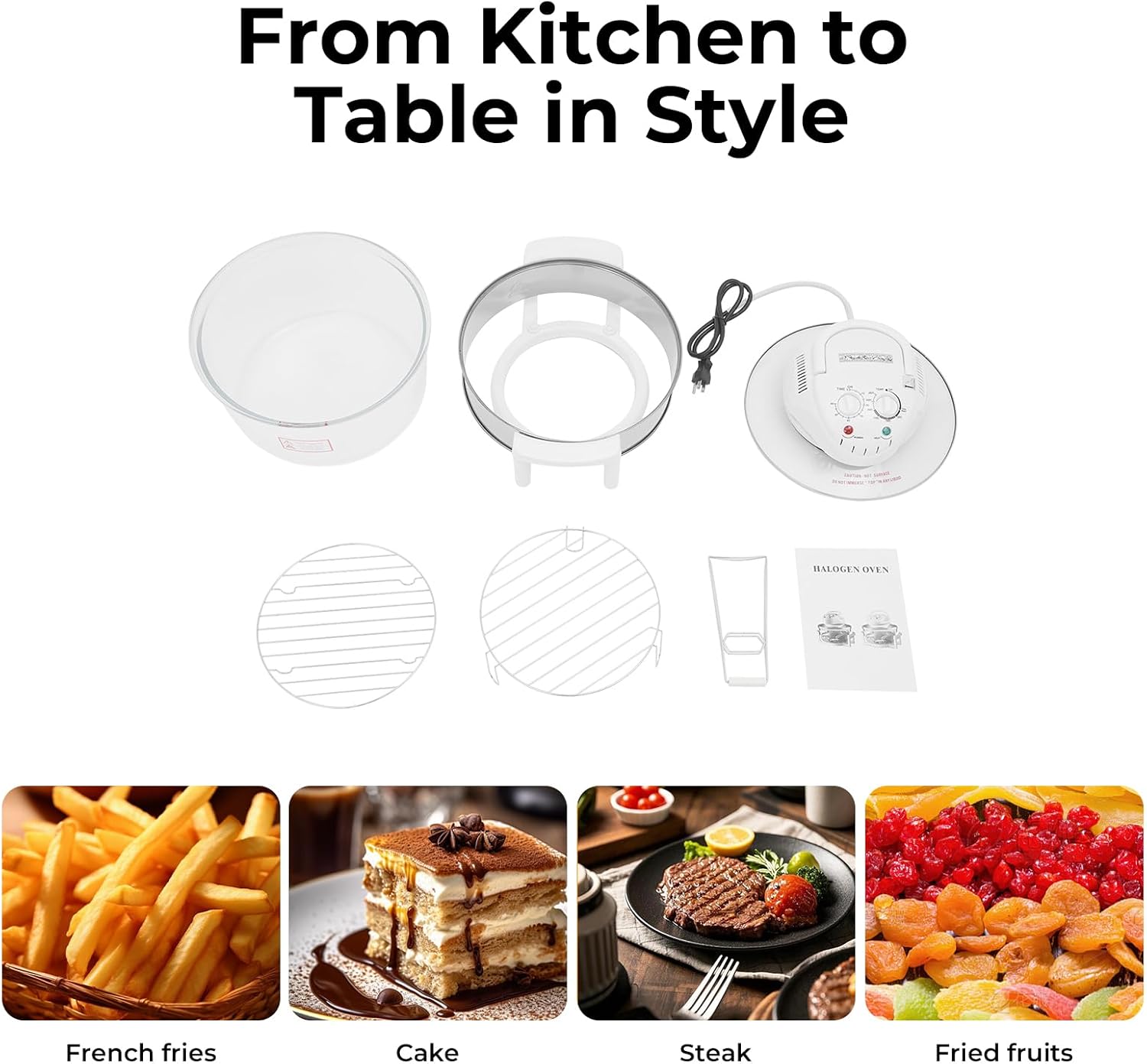 17.96QT Glass Air Fryer,1400W Viewable Air Fryer Oven with 360° Heating Digital Timer,110V Multi Function Convection Oven Includes Expansion Ring and Grills for Baking Roasting Cooking