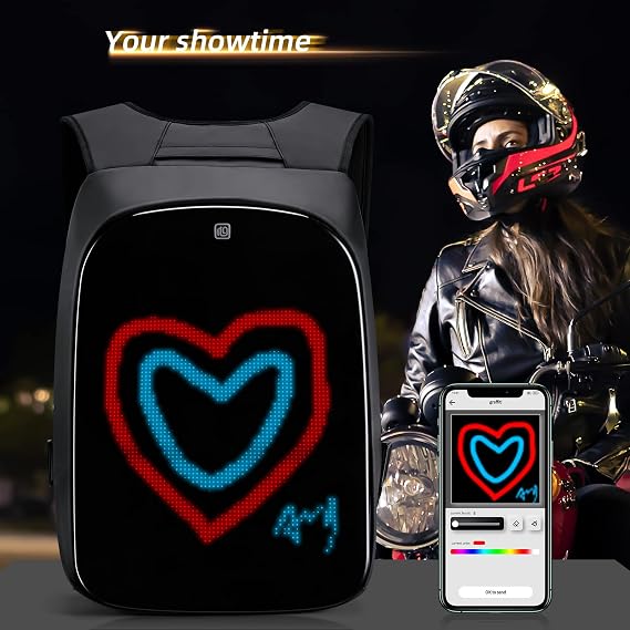 Gelrova Battery not included, LED Motorcycle Helmet Backpack Rampage Serise, 17 Inch DIY Pixel Fashion LED Display Laptop Programming Backpack