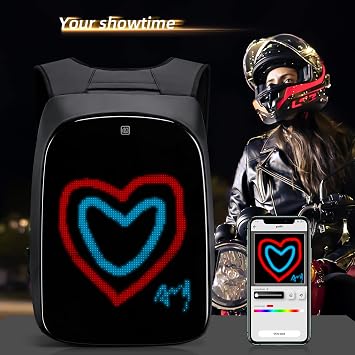 Gelrova Battery not included, LED Motorcycle Helmet Backpack Rampage Serise, 17 Inch DIY Pixel Fashion LED Display Laptop Programming Backpack