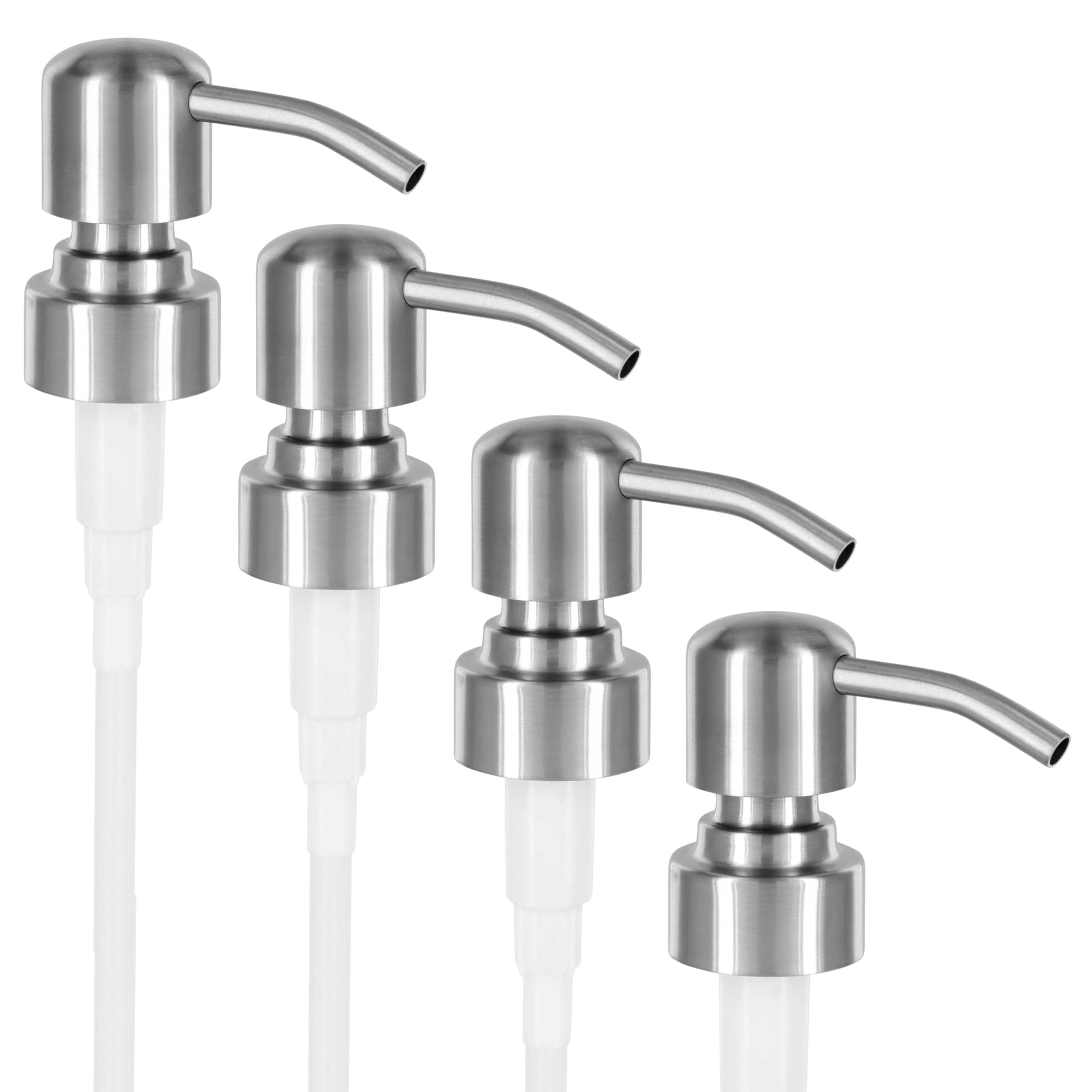 ALTGLAS 4 Pcs Soap Dispenser Pump Head 'Zagreb' - Spare Replacement for Standard Neck Size - 26-28 mm Thread From Stainless Steel (Silver Brushed)