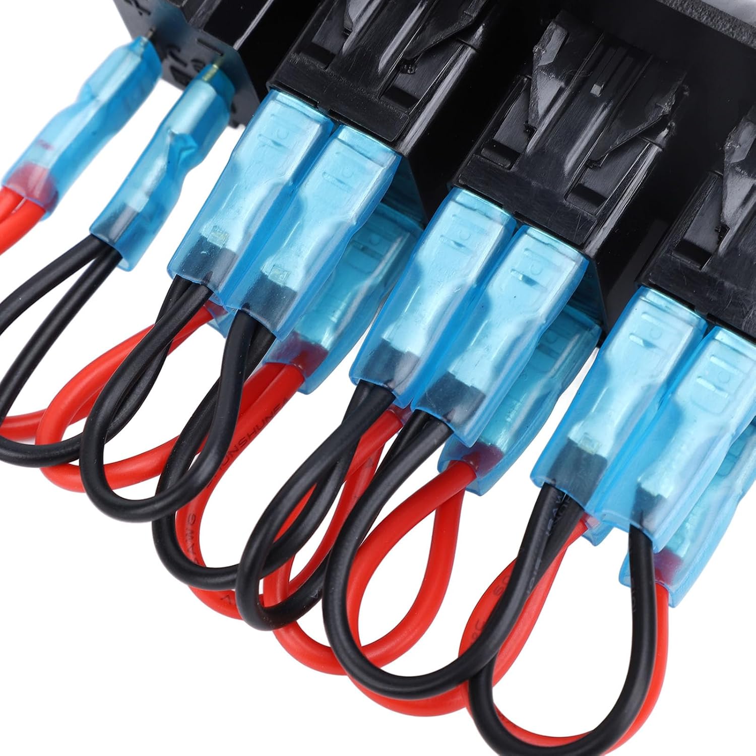 12V 24V 3 Gang Rocker Switch Aluminum Panel with Voltmeter Dual USB Fast Charging Multifuntional Switch Panel for Boat Car Truck (Red Light)