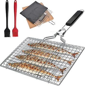 Fish Grill Basket, Folding Portable Fish Grilling Rack for BBQ