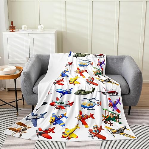Manta de forro polar para niños para todas las estaciones, manta de forro polar de avión de dibujos animados para niños, manta de franela ligera y
