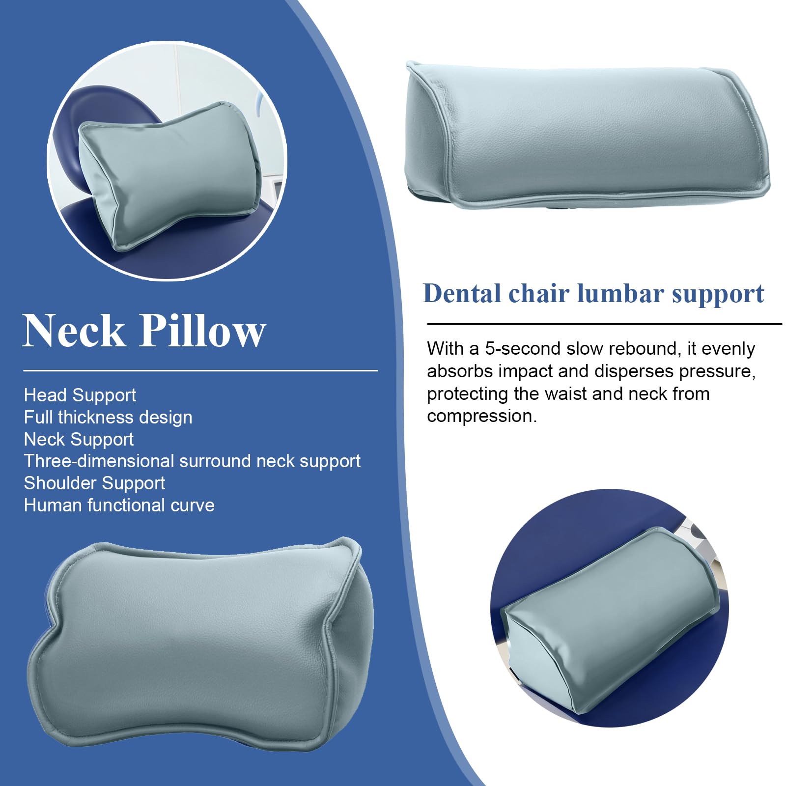 Microfibre Cuir siège Coussin Cervical Taille Cou Oreiller Mousse mémoire pour Chaise Dentaire (Gris Bleu)