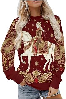Retro Christmas Sweatshirt for Women Lightweight Funny Cute Xmas Graphic Pullover Tops Crewneck Holiday Party Sweater