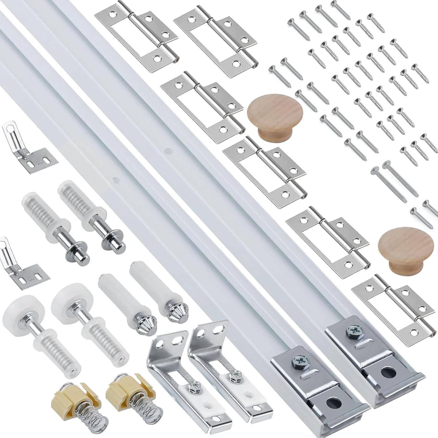 Bifold Door Hardware Kit, 2-Pack 30-Inch Bi-fold Closet Door Track Kit Bifold Closet Door Hardware Kit Folding Door Hardware Repair Replacement Tool Kit, Can Be Connected Into 60Inch