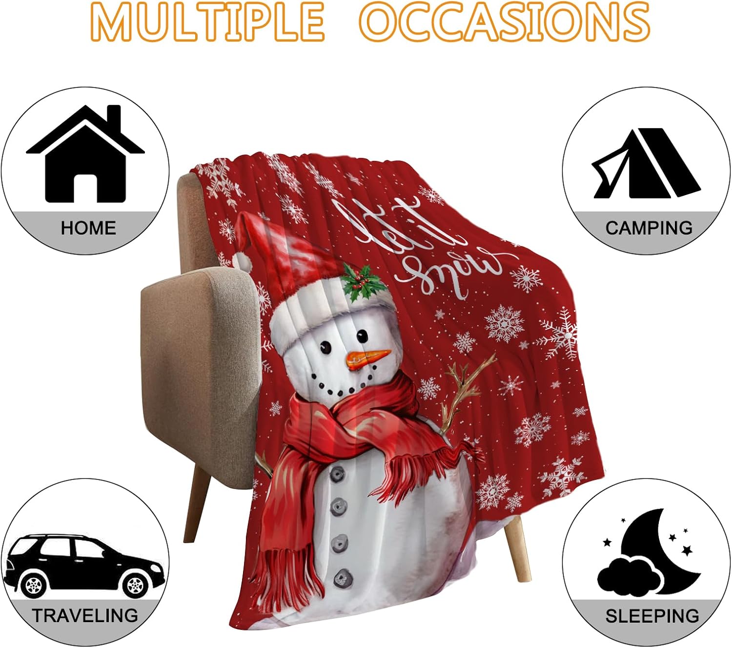 YeeJu Christmas Decorative Throw Blanket Twin Size Red Cute Snowman Blanket for Couch Sofa Bed Soft Cozy Let It Snow Fuzzy Plush Fleece Blankets and Throws Xmas Winter Holiday Blanket 60x80