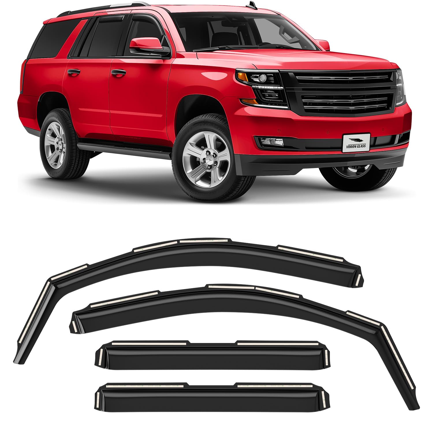 Voron Glass in-Channel Extra Durable Rain Guards for Chevy Tahoe 2015-2020, Window Deflectors, Vent Window Visors, 4 Pieces - 200677