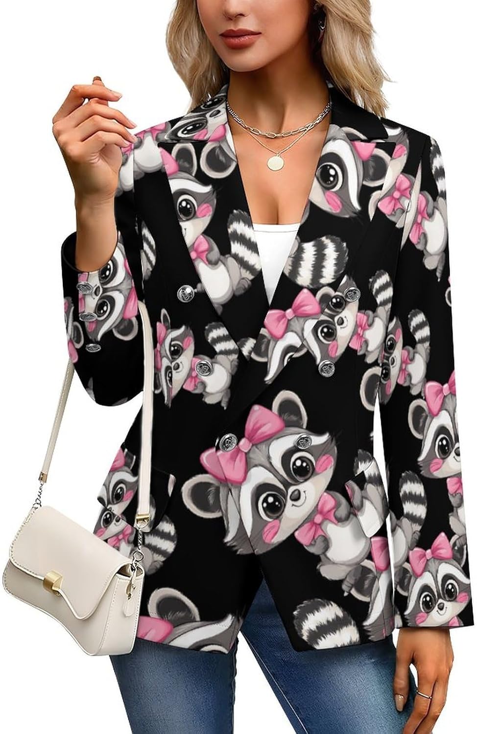 Raccoon Women's Blazer Long Sleeve Suits Business Casual Blazers Jackets Lapel Open Front Suit