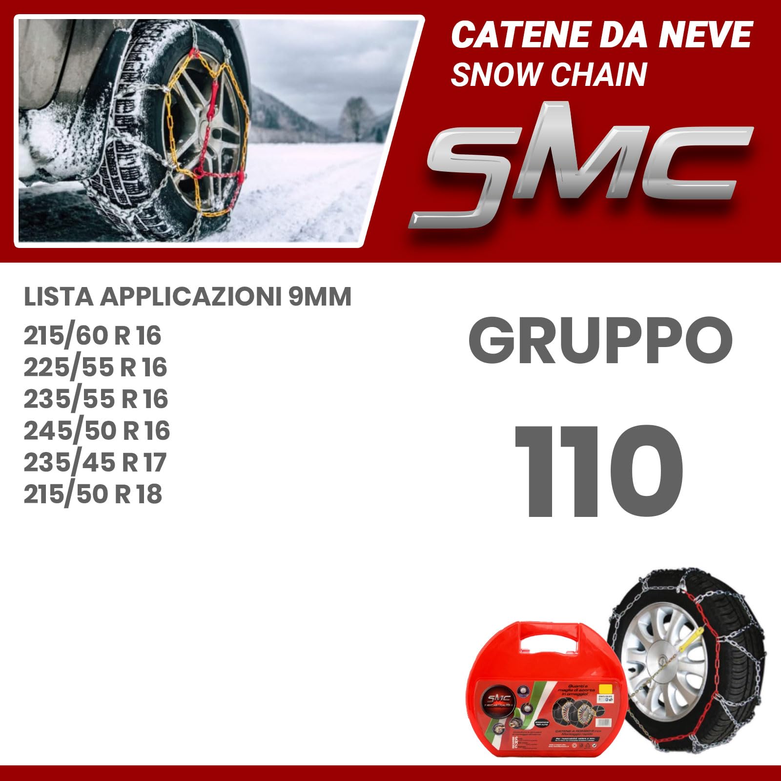SMC Catene da Neve O-Norm TUV 9mm Pneumatici 215/50 R 18