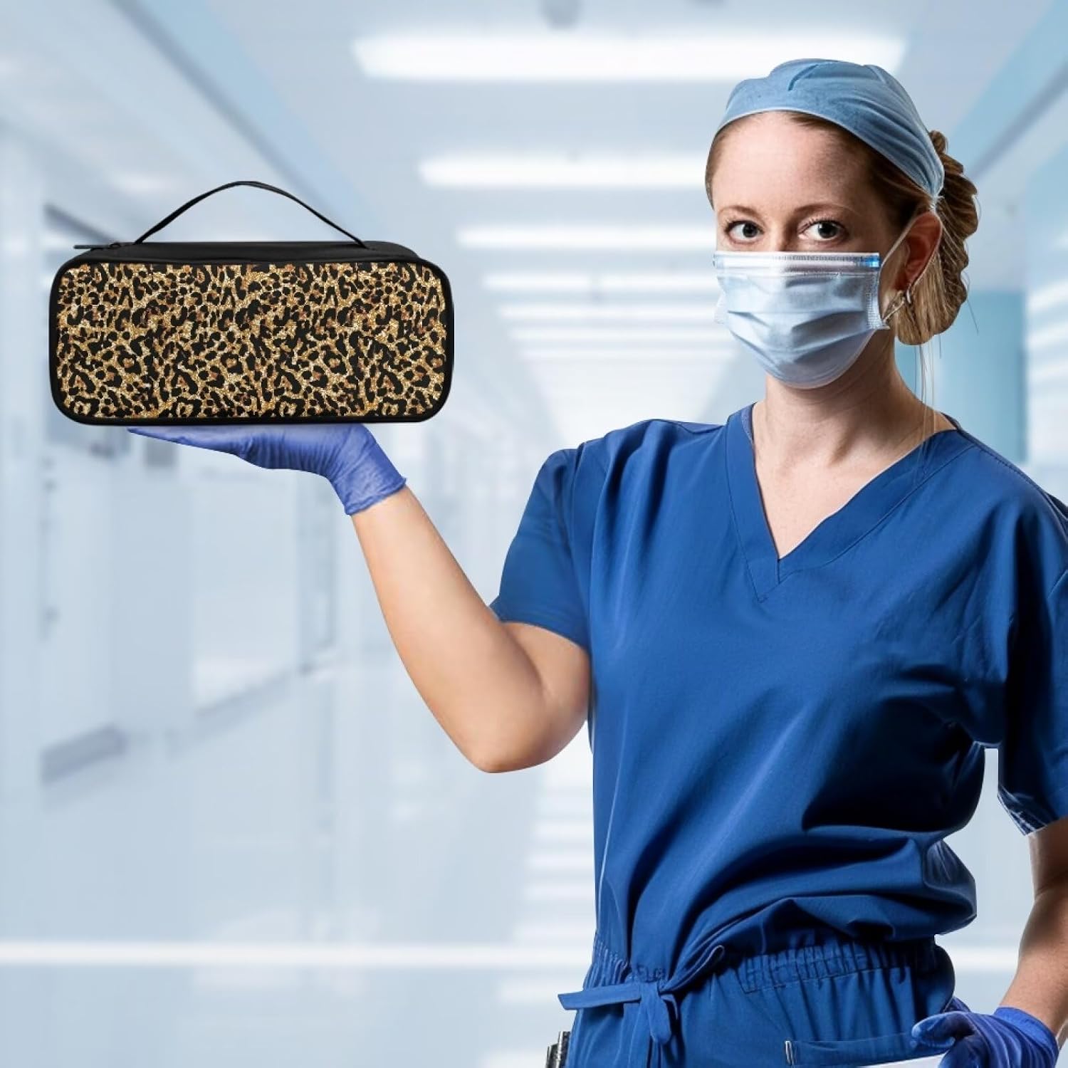 Leopard Stethoscope Case Lightweight Protective Stethoscope Casewith Handle Shockproof Hard Organizer Storage Bag for Nursing Accessories
