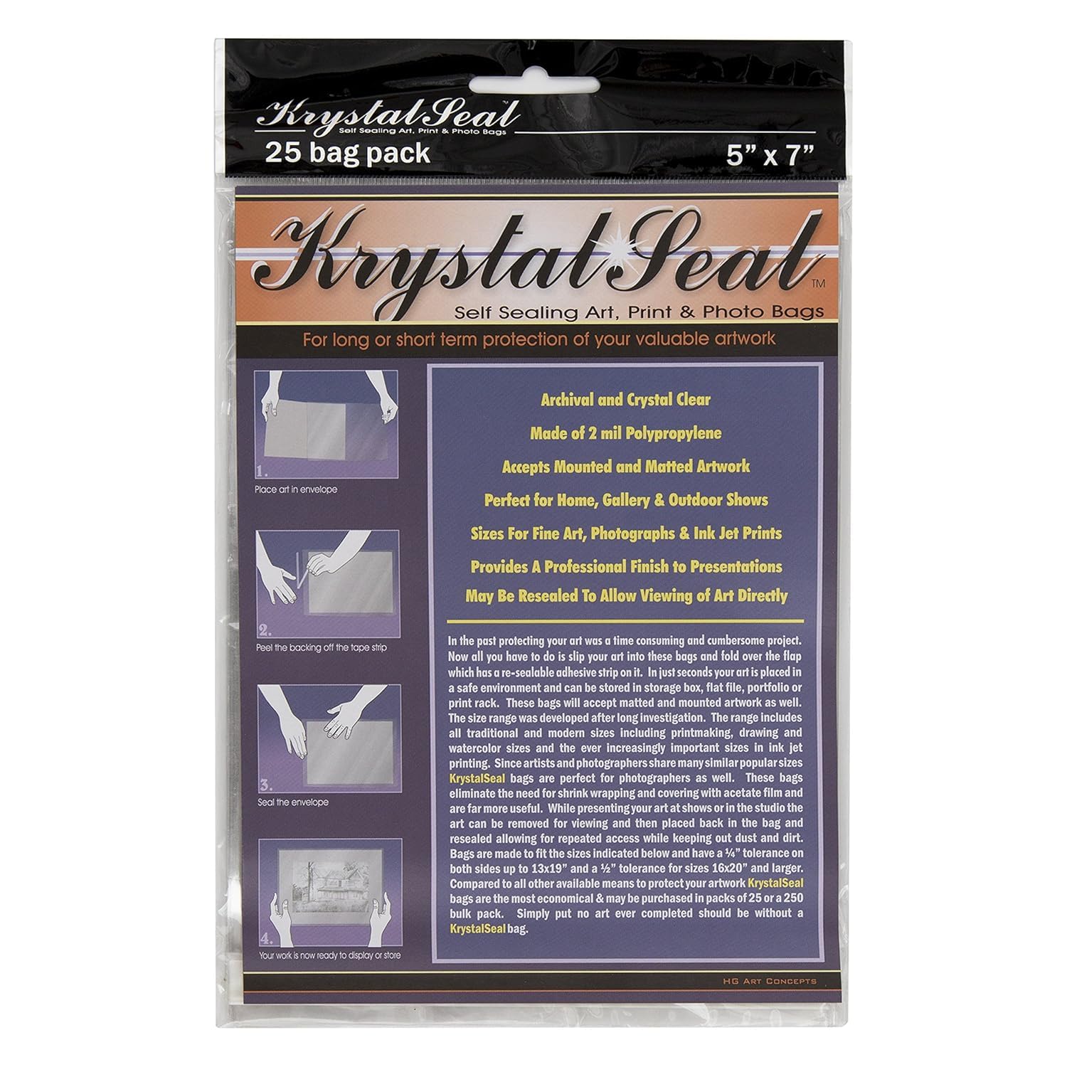 Creative Mark Krystal Seal Archival Art and Photo Bags 25-Pack 5x7