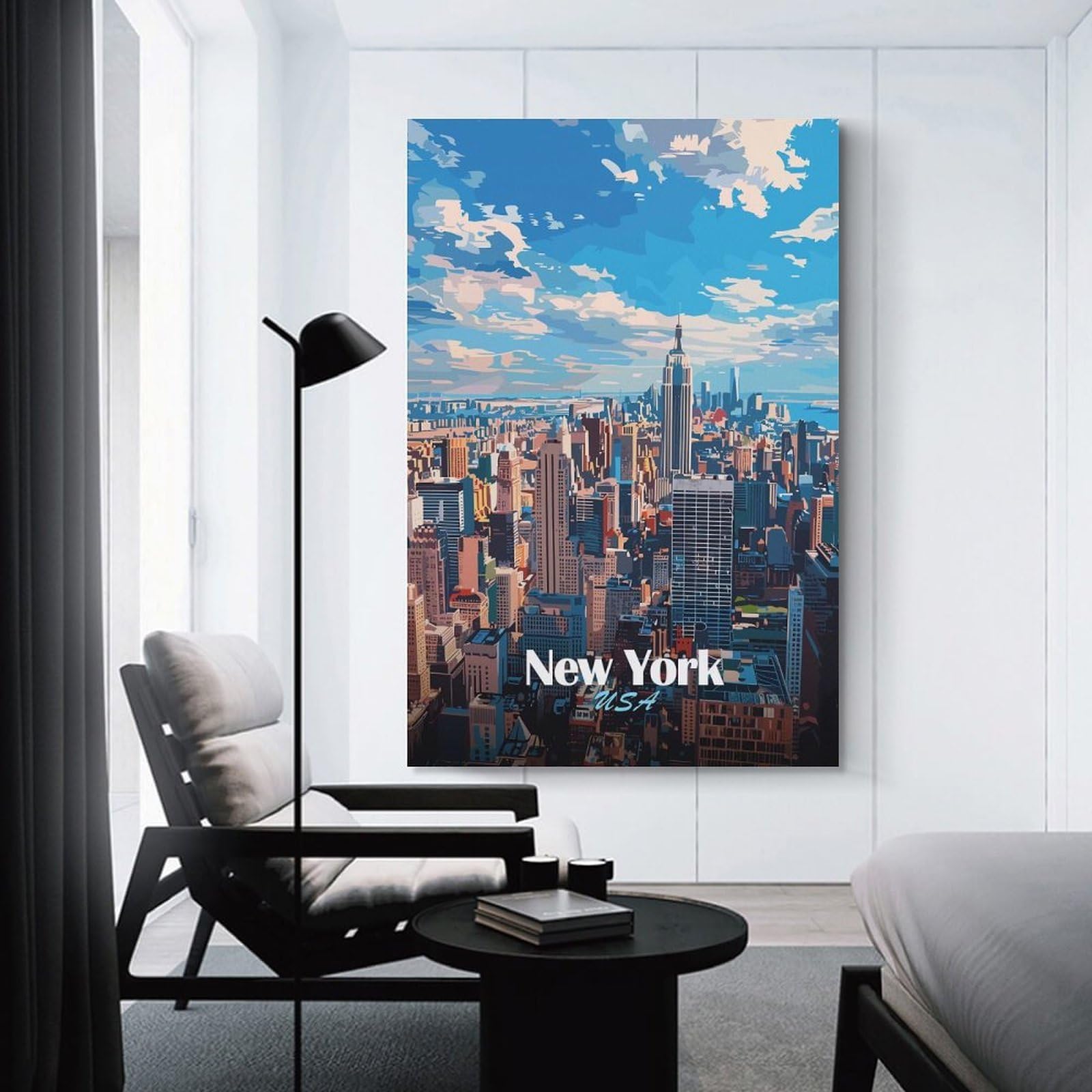 Junmoney Canvas Wall Art New York City Skyline(2), 08x12inch(20x30cm), for Corridors, Hallways Or Apartment Entries, Decorative Canvas Styling for Entry Areas