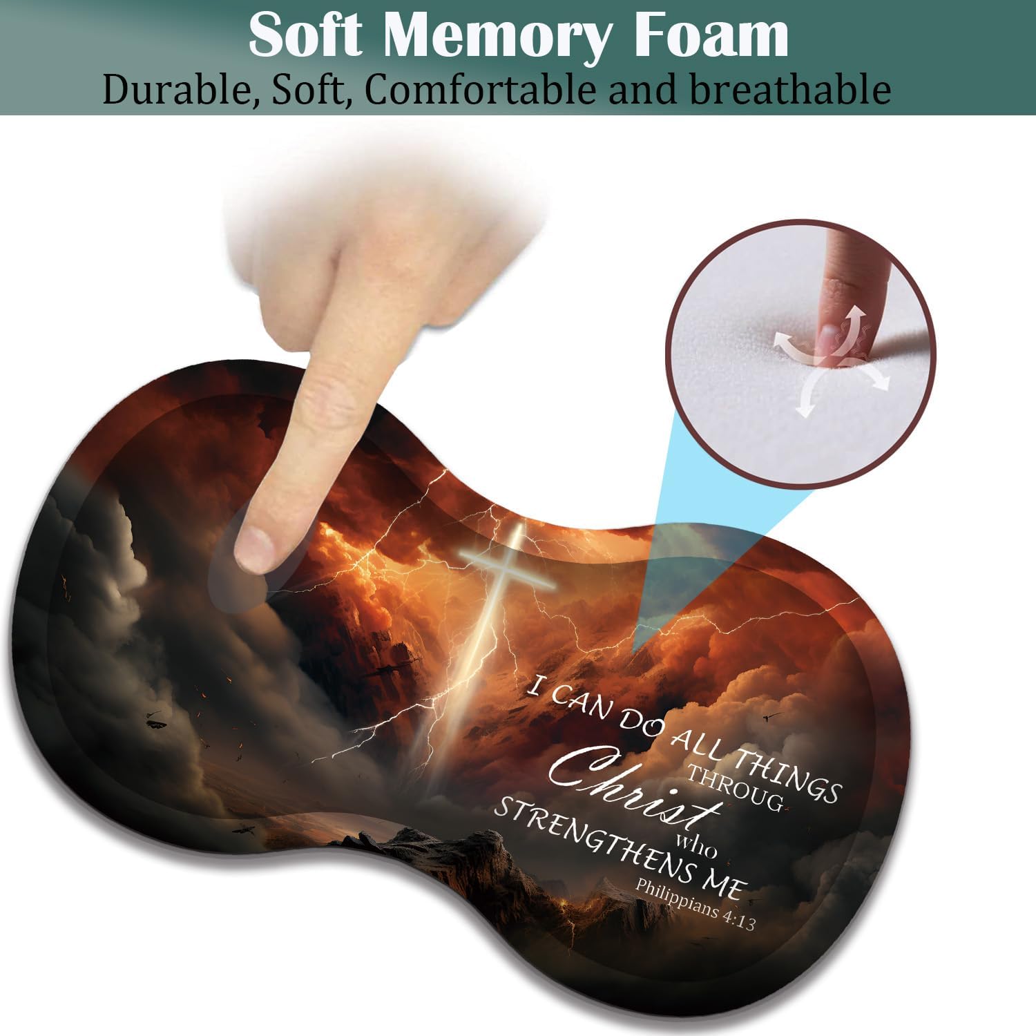 Large Game Mouse Pad + Wrist Support Pad + Coffee Coaster, Desk Pad with Sewn Edges, Anti-Slip Set pad Suitable for Office Work and Home - Holy Cross Bible Philippians 4-13