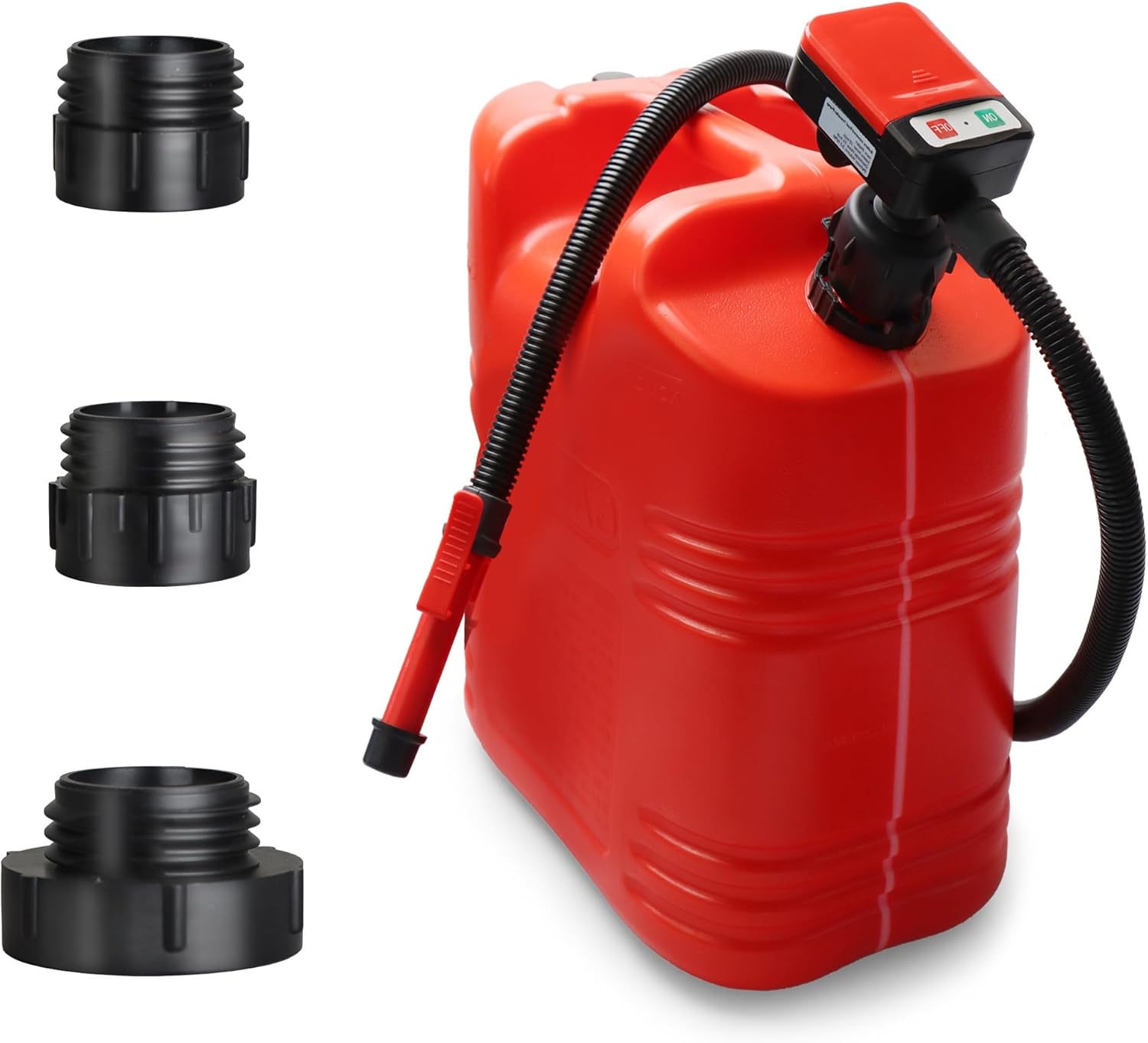 Fuel Transfer Pump Battery Powered Gas Pump for Gas Can with 3 Adapters, 51 Inch Long Hose & Automatic Stop Nozzle