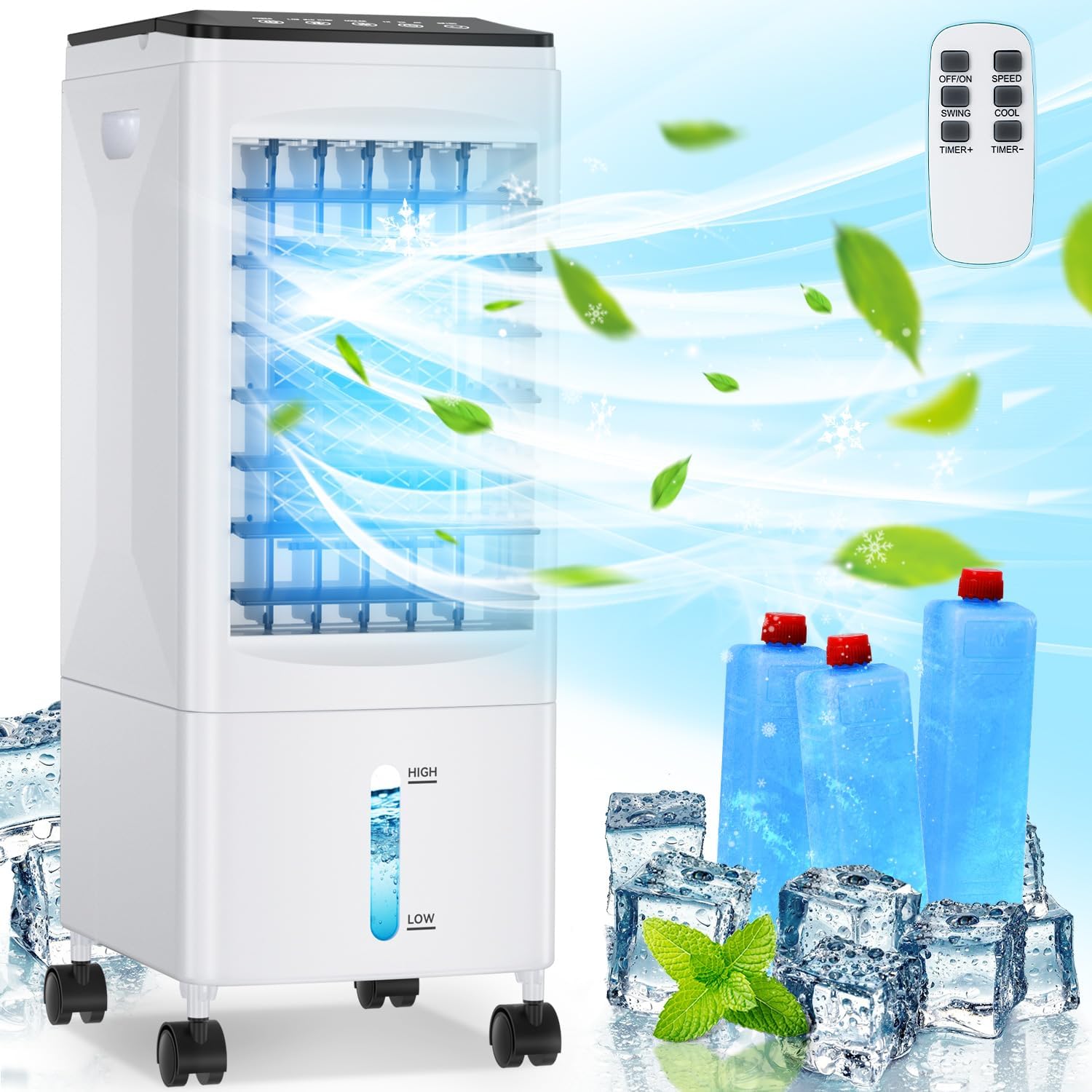 Portable Air Conditioners, 3 IN 1 Air Cooler with Remote, Air Conditioner Portable, Fast Cooling, 3-Speed Windowless Air Conditionerfor Room Kitchen Bedroom Office