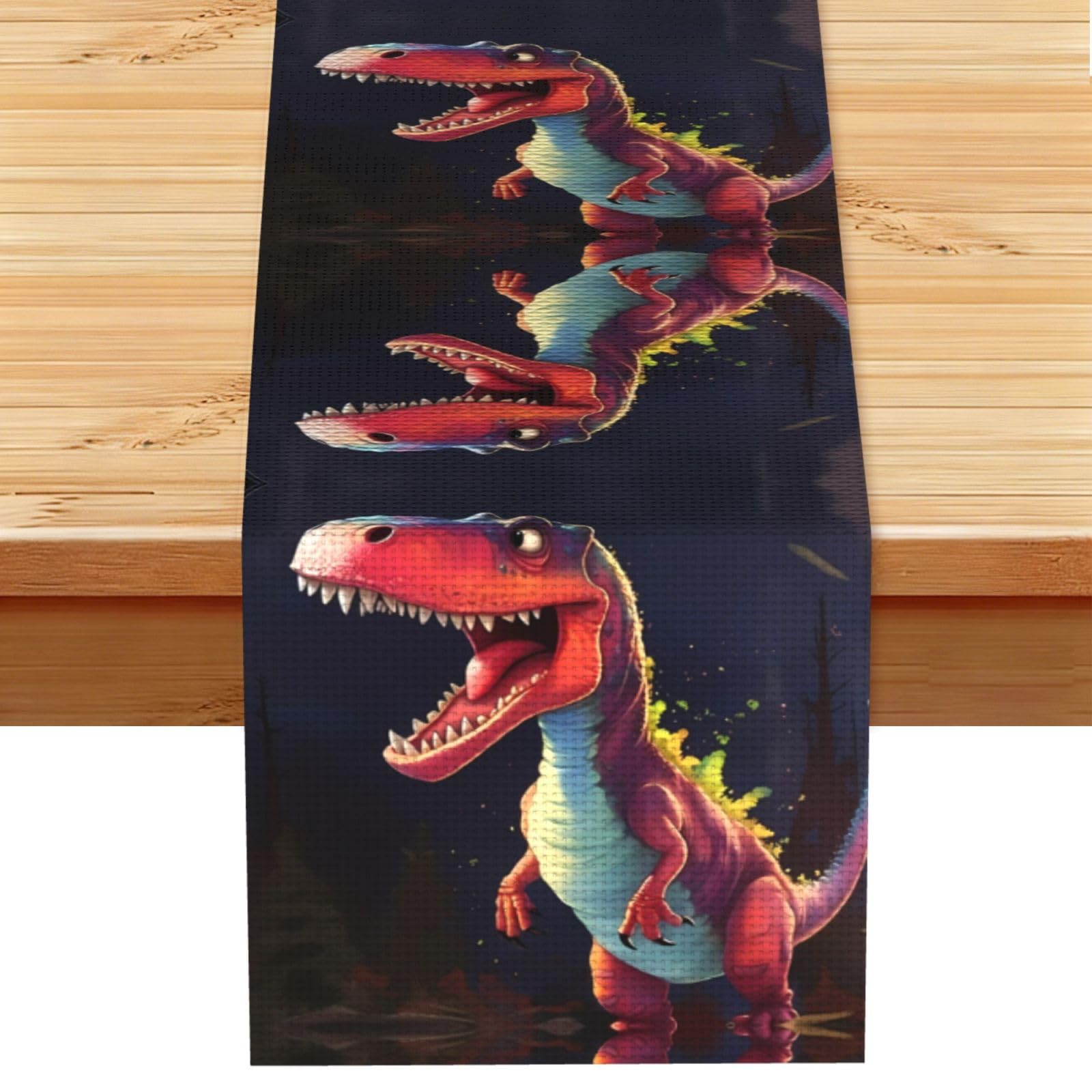 big-mouthed dinosaur Linen Feel Table Runner Wedding Party Home Decoration