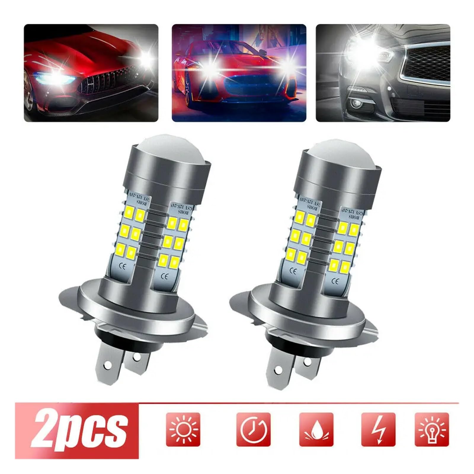 2 pezzi 100W H4 H7 Super Bright 2835 Led Car Daytime Running Fendinebbia Lampada 6000K Auto Driving Faro Lampadina a fascio alto basso(8000K,H4)
