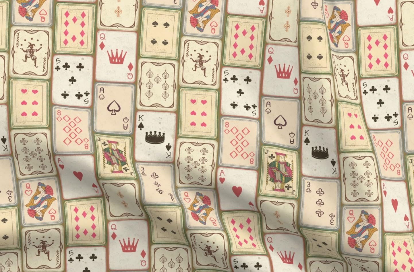 Spoonflower Fabric - Vintage Art Deco Games Cards Deck of Poker Playing Blackjack Game Room Printed on Petal Cotton Fabric Fat Quarter - Sewing Quilting Apparel Crafts Decor