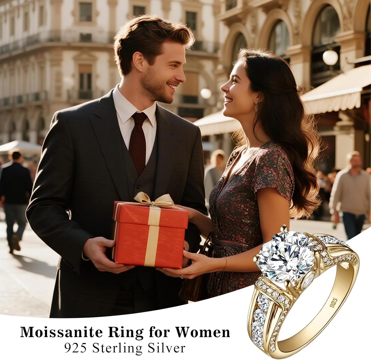 Moissanite Rings for Women 1 CT D Color VVS1 Round Cut Blue Wedding Engagement Rings