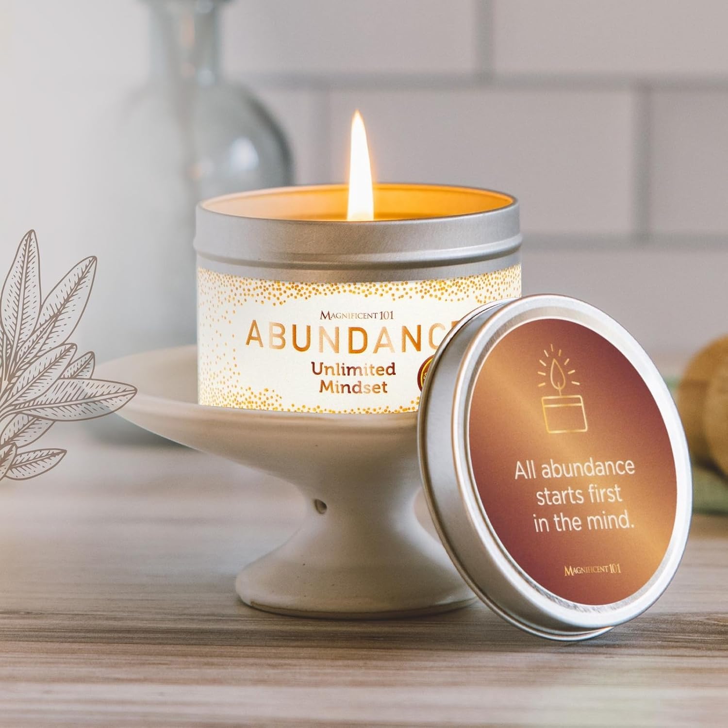 MAGNIFICENT 101 Abundance Manifestation Smudge Candle - 6 Oz Soy Wax - 35-Hour Burn - Infused with Lemon, Rosemary & Sandalwood - Money Candle for Energy Cleansing - Image 7