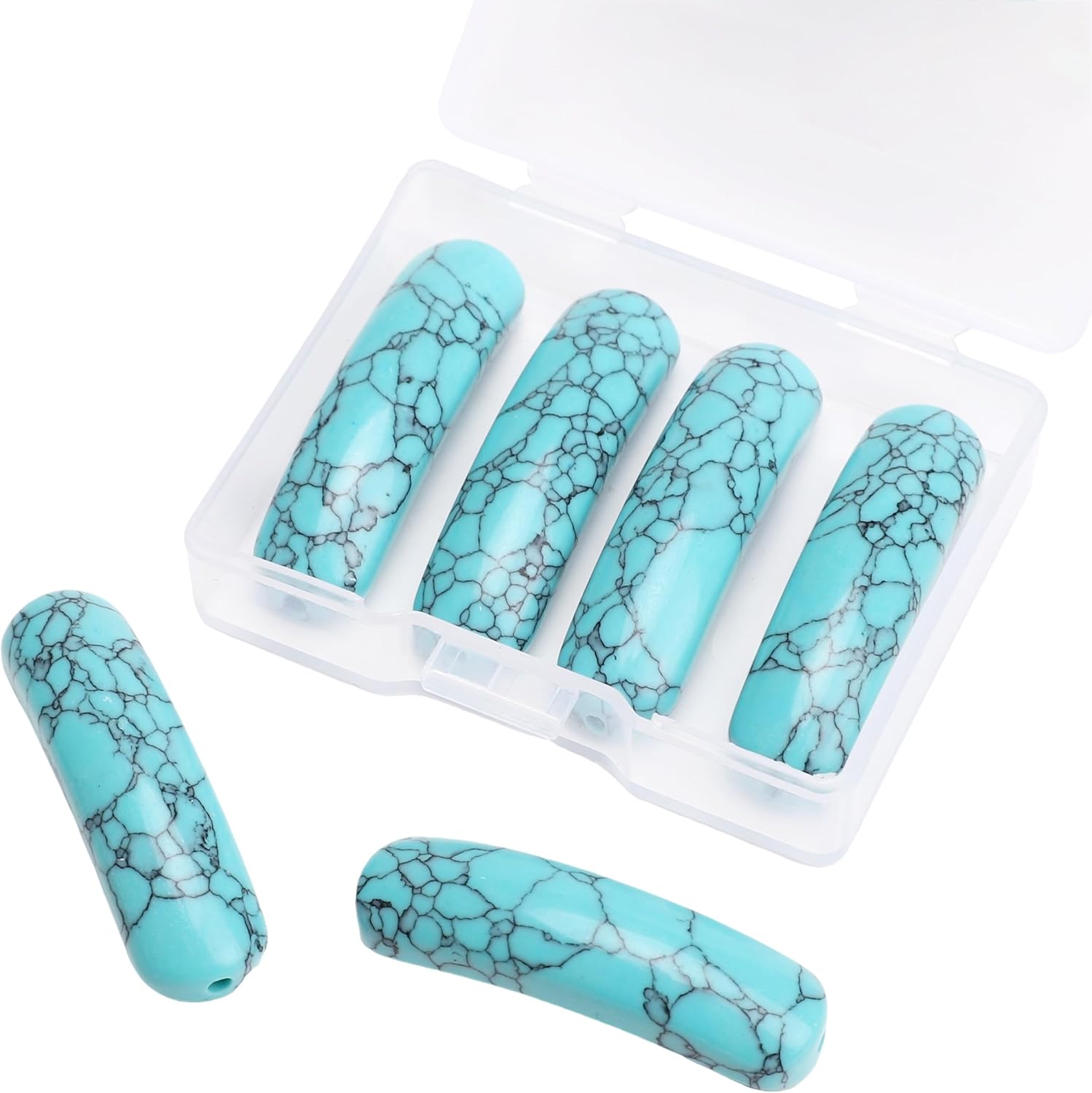 Curved Blue Turquoise Stone Beads 36x10mm 4pcs for DIY Bracelet Jewelry Making - Image 7