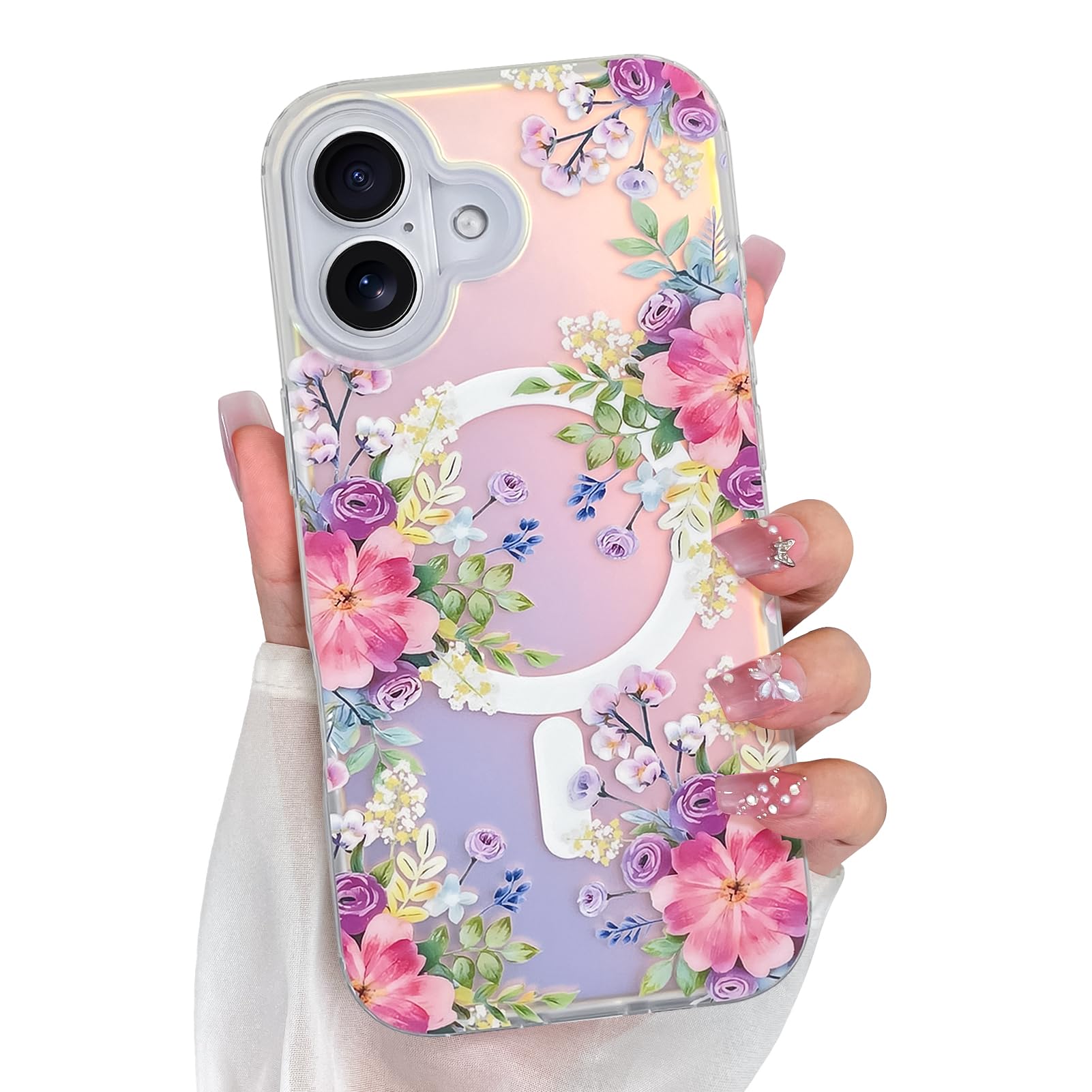 Coque antichoc iPhone 17 Magsafe rose évite les bris d'écran motif fleurs - 7