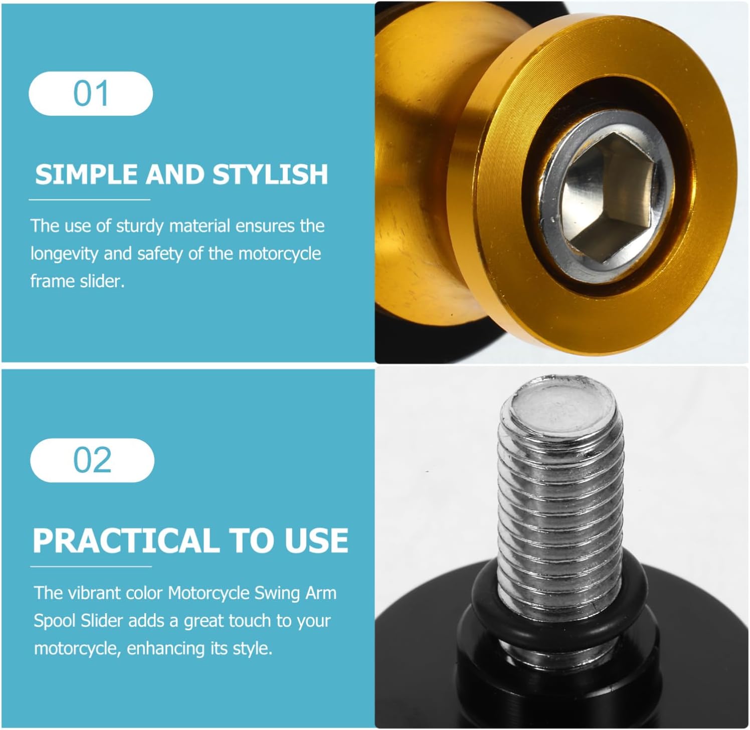 Motorcycle Swing Arm Spool Sliders Cnc Machined Stand Screws Compatible with Various Models Enhances Performance and Style Gold Finish Pair