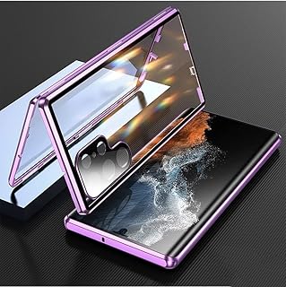 for Galaxy S24 Ultra Case Safety Lock Magnetic Adsorption Aluminum Bumper Double Sided Tempered Glass Cover Camera Protector [No Fingerprint Unlock]，Purple