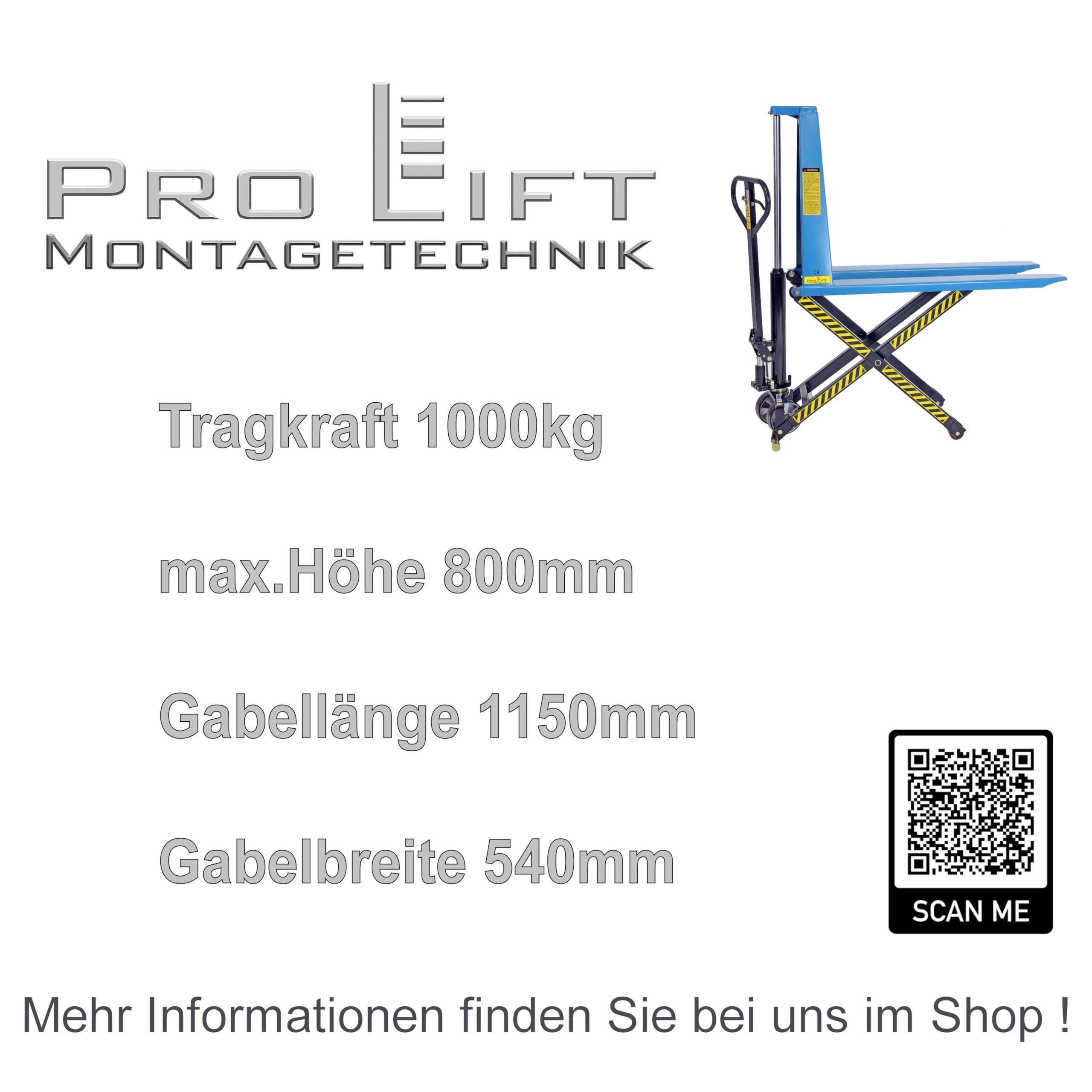 Scherenhubwagen Palettenwagen Hubwagen 1000kg Traglast Gabelhubwagen Hubhöhe 800mm Handhubwagen für Europaletten 1 t Scherenhubtisch Palettentisch