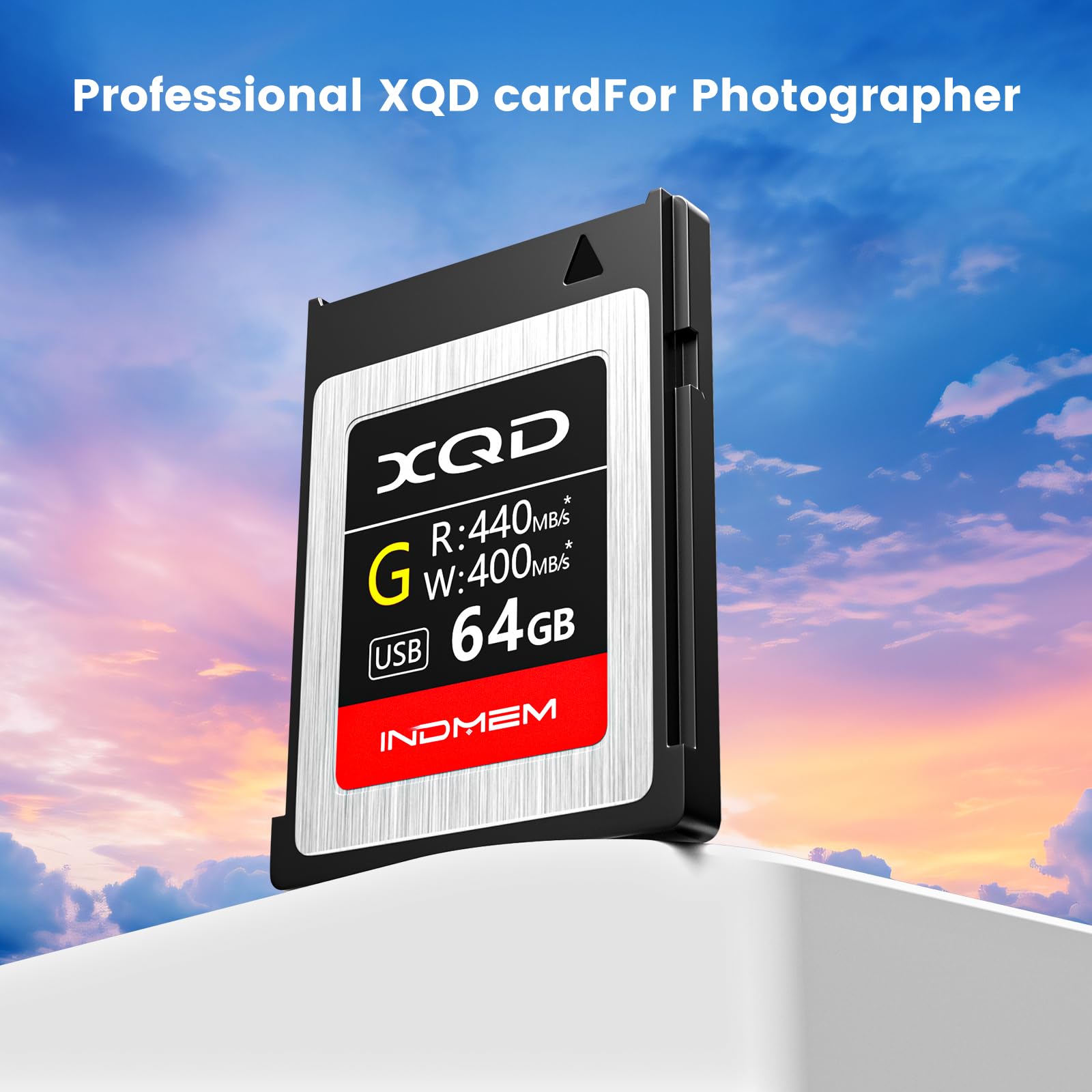 INDMEM 64GB XQD Card Tough MLC XQD 5X Flash Memory Card High Speed G Series (Read 440MB/s and Write 400MB/s)
