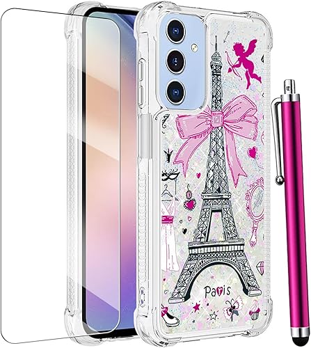 Miniatura 9 de CAIYUNL Funda para Samsung Galaxy A15 5G con protector de pantalla, para mujeres y niñas con purpurina líquida flotante linda funda de teléfono