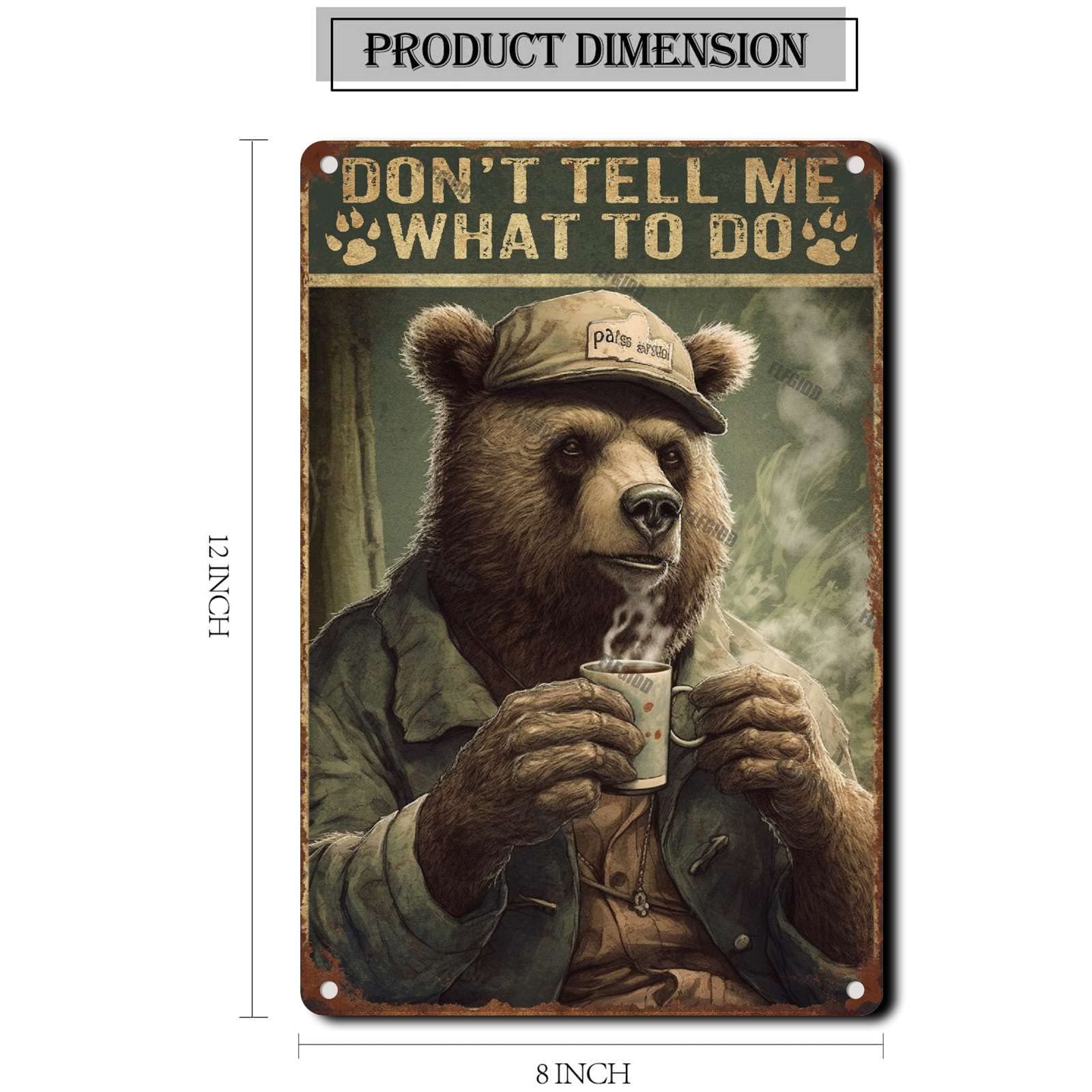Poster In Metallo Vintage 20x30 Cm - Scritta 'Bear Camping Don't Tell Me What To Do' - Decorazione Da Parete Per Casa, Garage, Ufficio