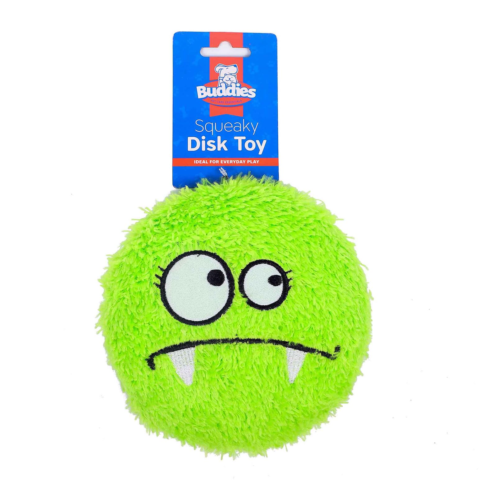 VOLTICO 2 Pack Plush Dog Toys with Squeaky Sound 16cm Soft Disk Design Assorted Colors and Fun Faces for Interactive Play (GREEN)