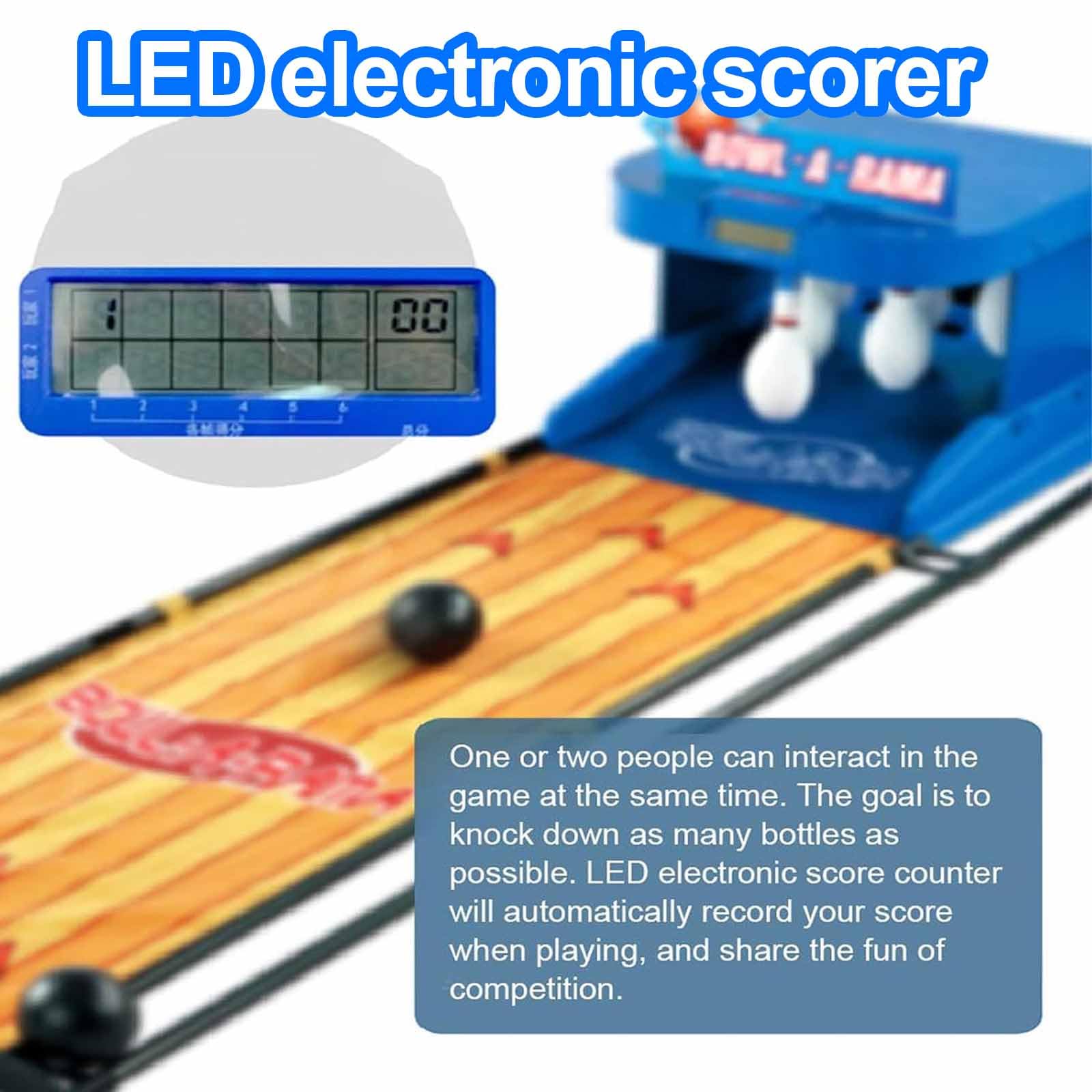 Juego De Bolos Eléctrico, Bolera Plegable para Interiores con Marcador LED, Reinicio Automático, Iluminación Y Efectos De Sonido De Simulación. Incluye Bolos Y Bola para Toda La Familia