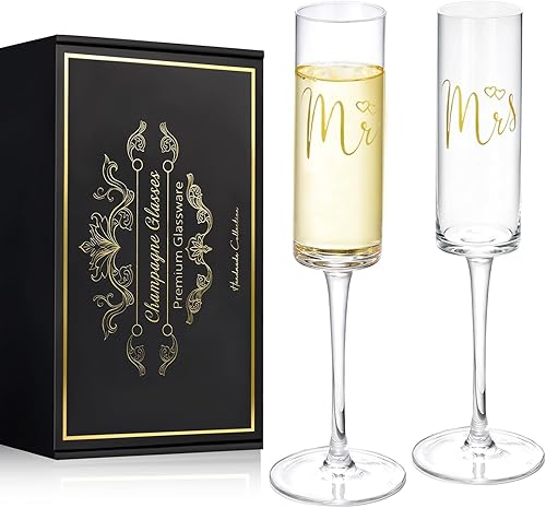 ROXBURGH Mr and Mrs - Copas de champán de boda, copas de brindis de boda para novios, elegantes copas de vino cuadradas de 7 onzas, regalo de