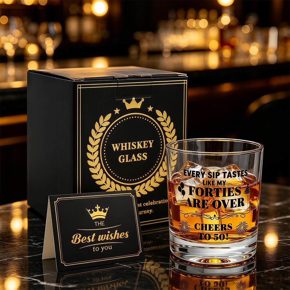 50th Birthday Gifts for Men Whiskey Glass, Birthday Decorations for Men