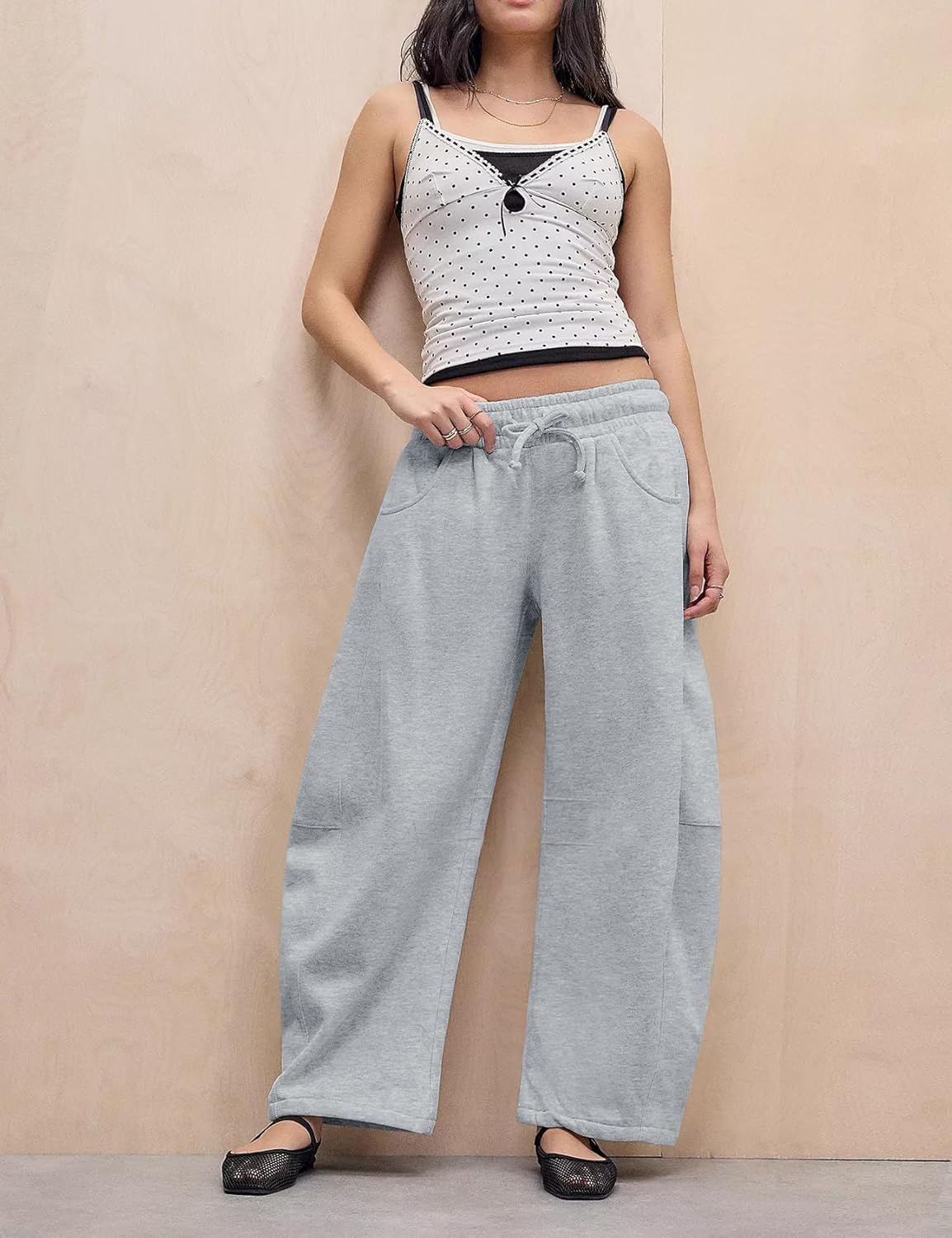 HeSaYep Women's Barrel Leg Ankle Sweatpants Drawstring Wide Leg Lounge Pants Baggy Casual Cotton Sweat Pants with Pockets - Image 6