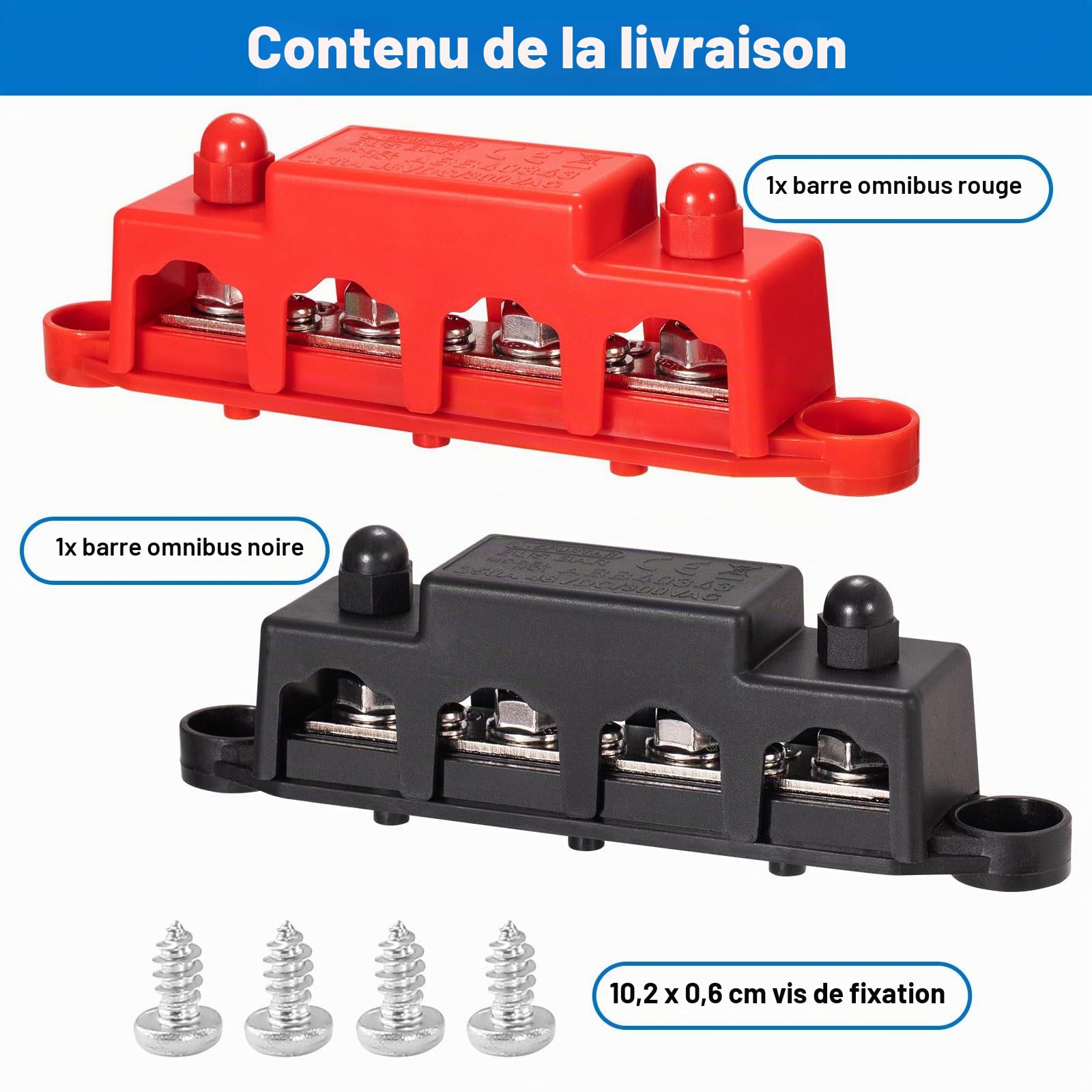 Spurtar Bloc de Distribution Bornier 12V 24V 48V DC 250A BusBar avec 4 x M8 Boulons et 3x M4 Vis pour Voiture, Camion, Bateau, 16,5 × 3,4 × 4,8 cm – Ne Convient Pas aux Espaces Étroits