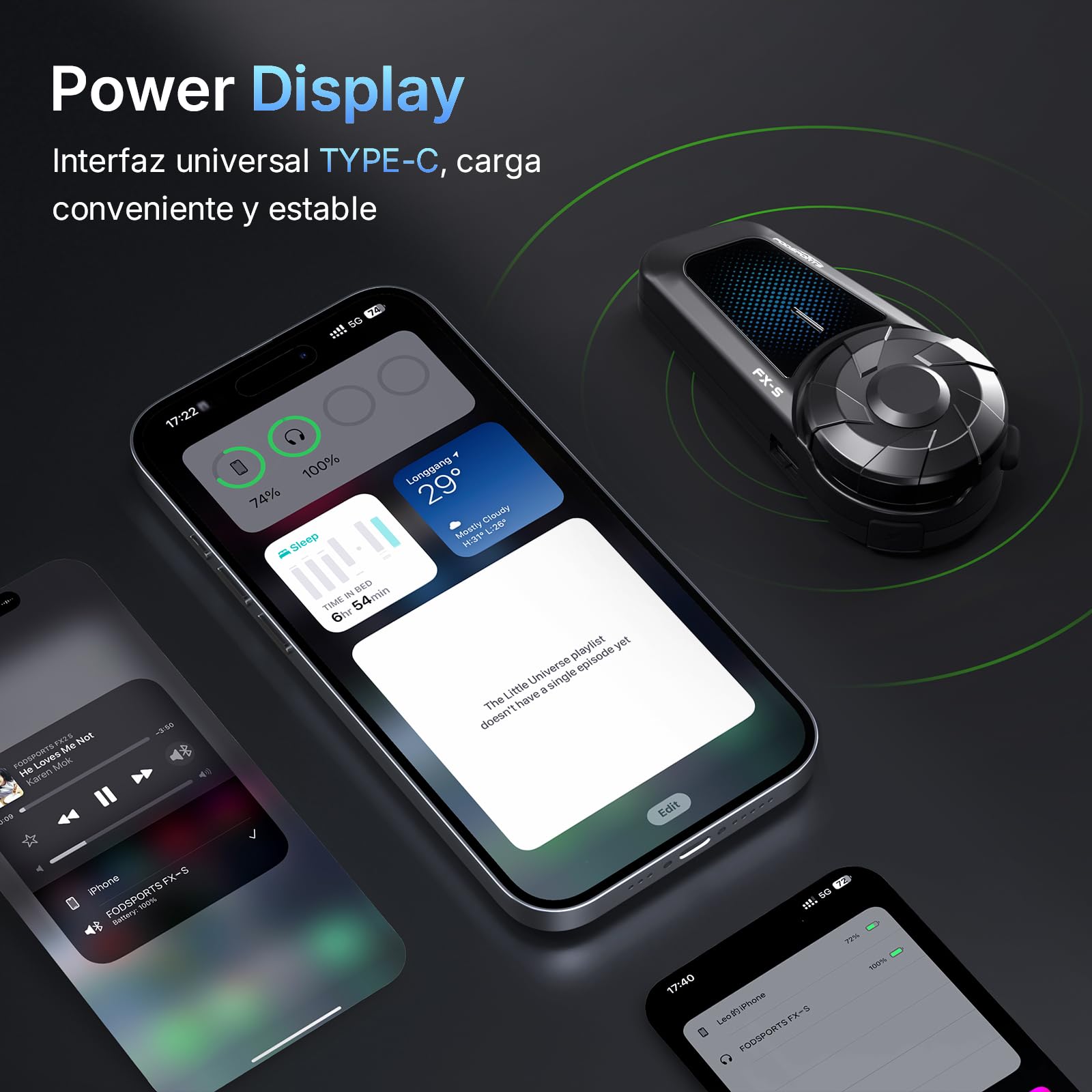 Fodsports FX-S Intercomunicador Casco Moto Bluetooth5.4, 1PACK | Emparejamiento Universa, Triple Cancelación de Ruido, Asistente de Voz, IP67 Impermeable