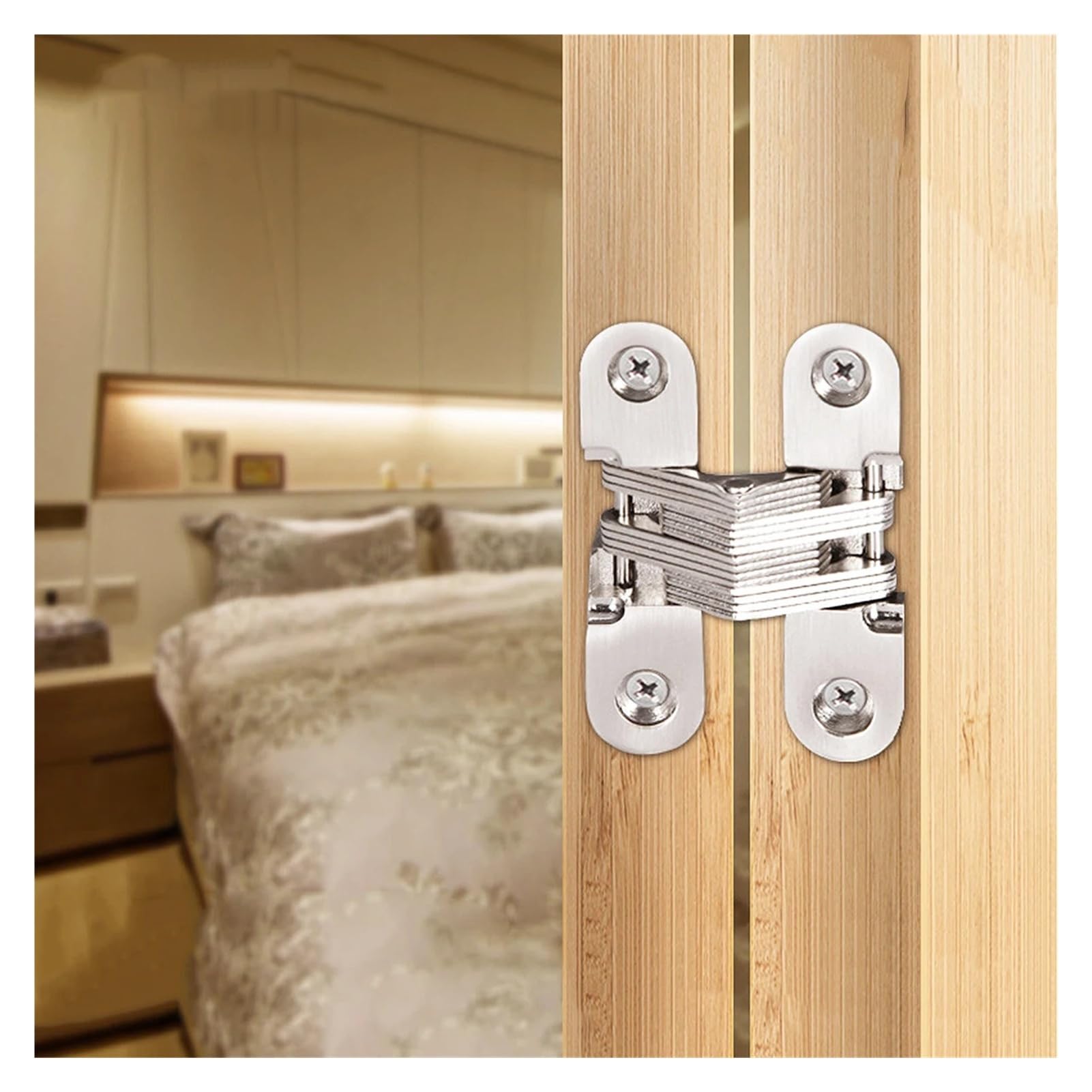 Bisagra oculta de acero inoxidable | Bisagra oculta de acero inoxidable plateada, 3 uds., for puertas de madera, mesas, muebles, cruz