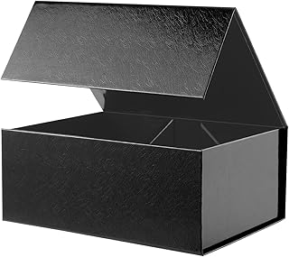 BLK&WH Gift Box 9x6.5x3.8 Inches, Black Gift Box, Gift Box with Lid, Collapsible Gift Box for Gift Packaging (Glossy Black with Grass Texture)