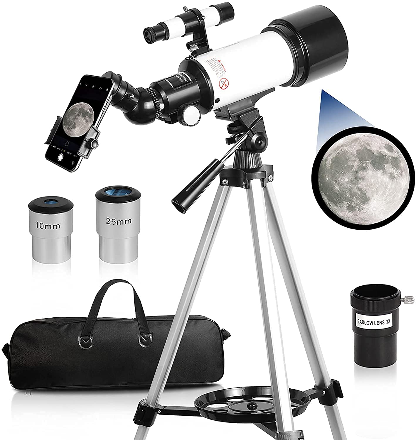 Ostin Telescope, Telescopes for Adults, 70mm Aperture 400mm AZ Travel Telescope, for Astronomy Beginners - with Tripod, Carry Bag, Phone Adapter