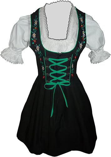 Miniatura 2 de Mini vestido dirndl bávaro, blusa drindle con delantal, tallas 4 a 22, Di06 (3piezas), VerdeNegro