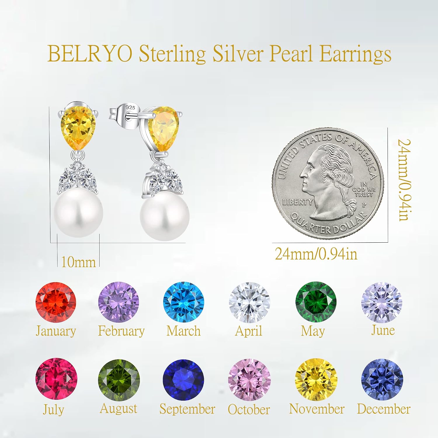 Women Pearl Earrings 925 Sterling Silver Teardrop Cubic Zirconia Pearl Dangle Bridal Wedding Earrings with 10mm Simulated Pearl Birthstone Earrings for Women Gift